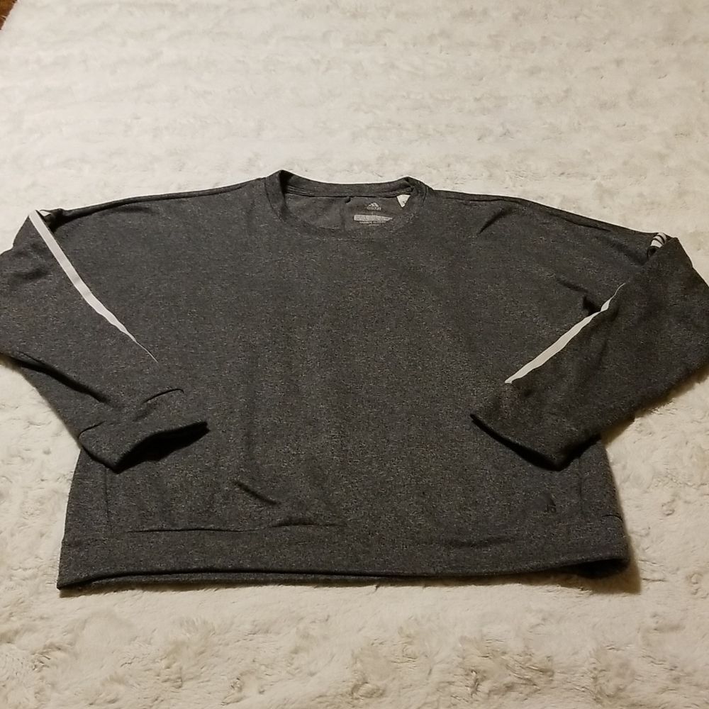 Adidas Sweatshirt Logo Mens Large Dark Gray Energy Running Activewear 3 Stripe